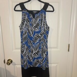 Elements Blue Leaf-Print Sleeveless Shift Dress, XL, EUC